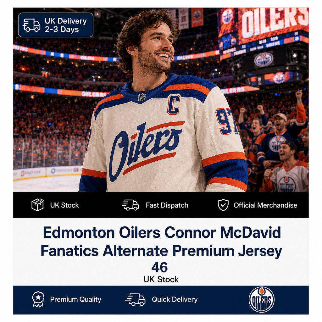 Edmonton Oilers Connor McDavid Jersey - NHL Fanatics Alternate Premium – Light Beige – Size 46 (UK Ready)