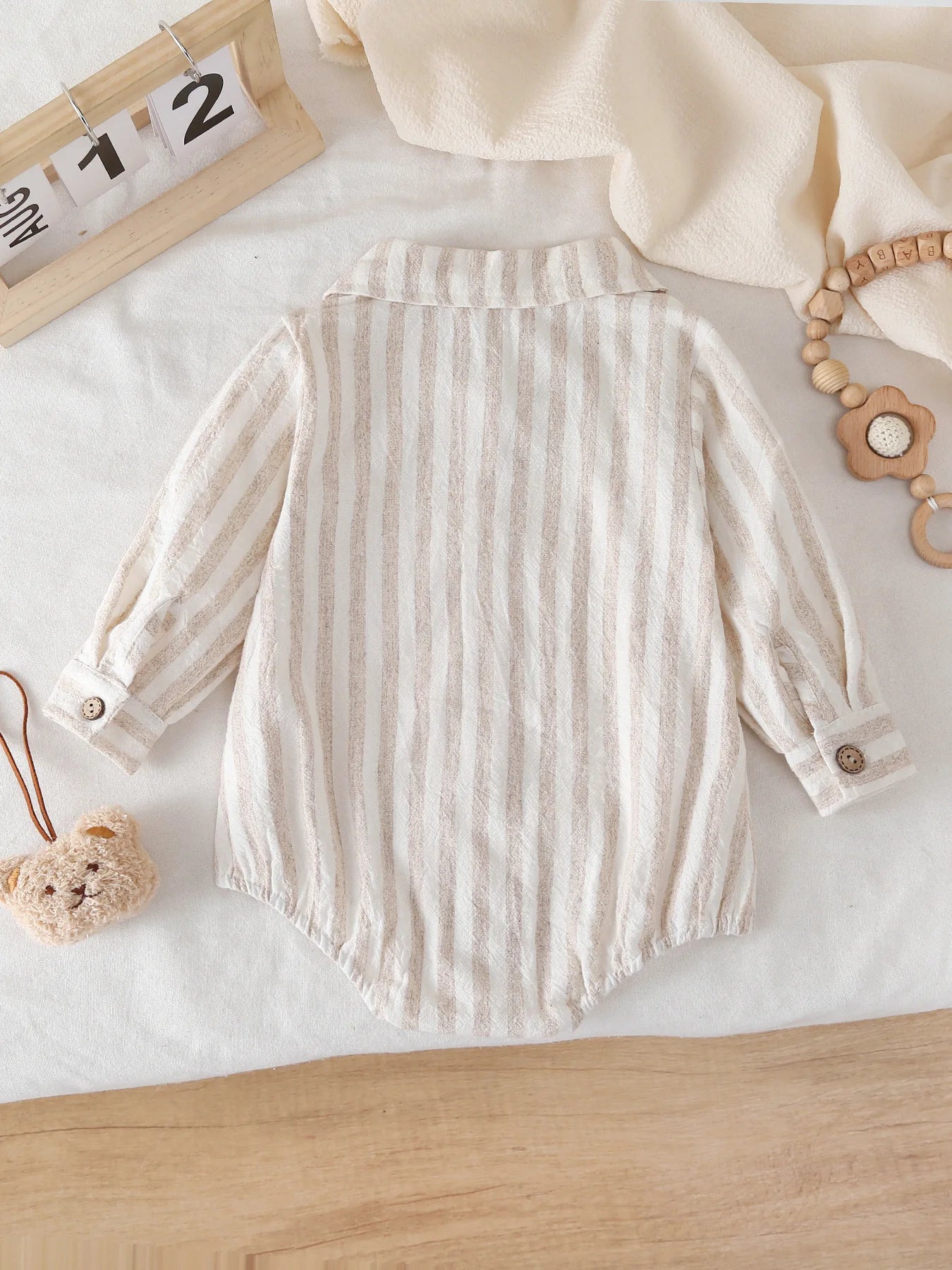 2026 Summer 0-2Y Baby Clothes Single-Row Buttons Striped Long-Sleeve Girls Bodysuit Crotch Snaps One-piece for Boys