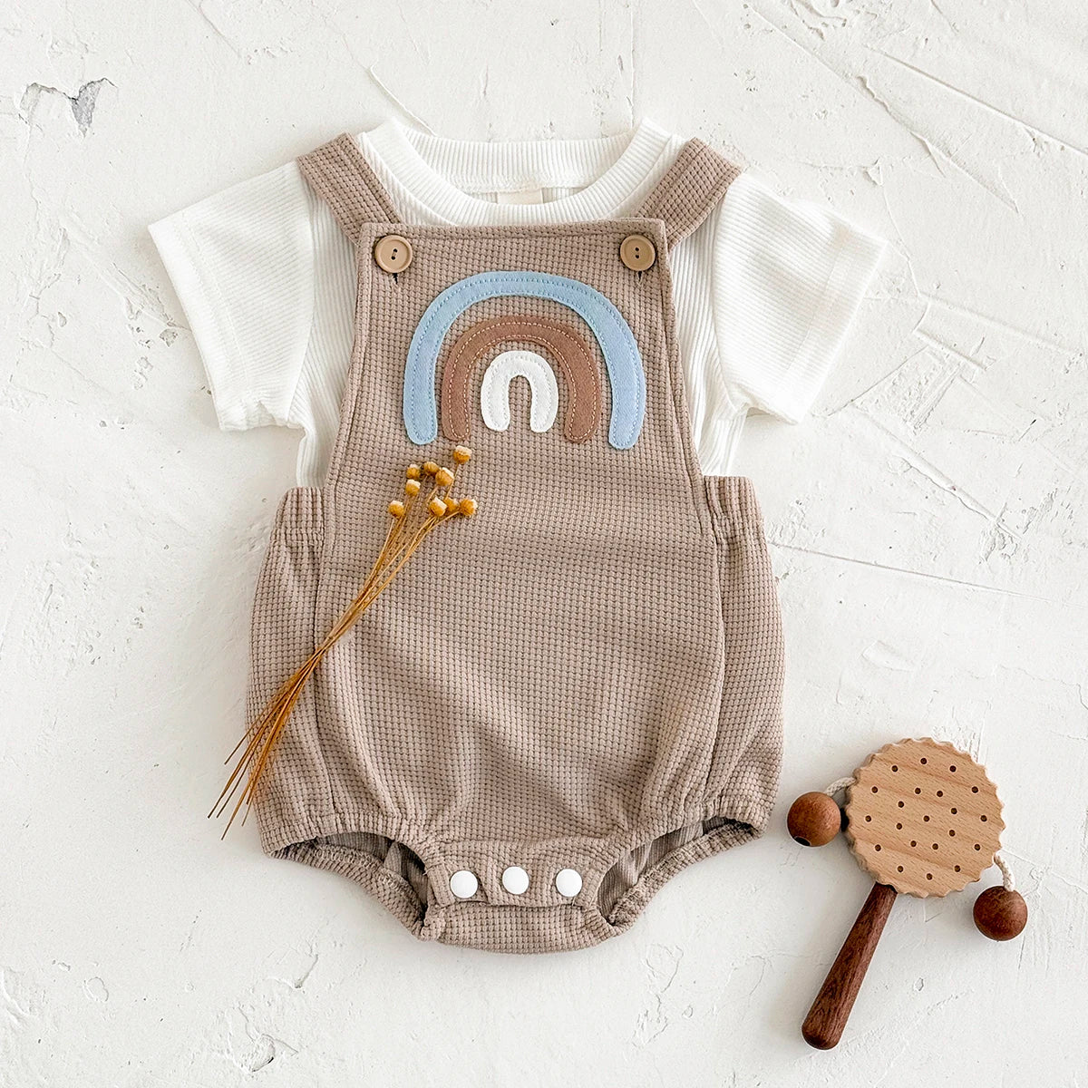 INS Summer Baby Girls Clothes Rainbow Patchwork Romper Baby Boys Bodysuit Clothes+White T-shirt Newborn 0 to 18 months 2Pcs/Set