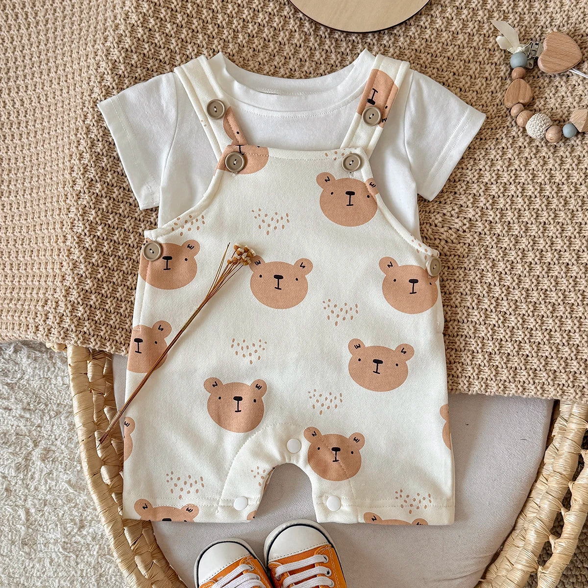 Summer Newborn Baby Girls Boys Sling  Cotton Bear Outdoor Clothing Bodysuits  Top Tees T-shirts Infant Kids