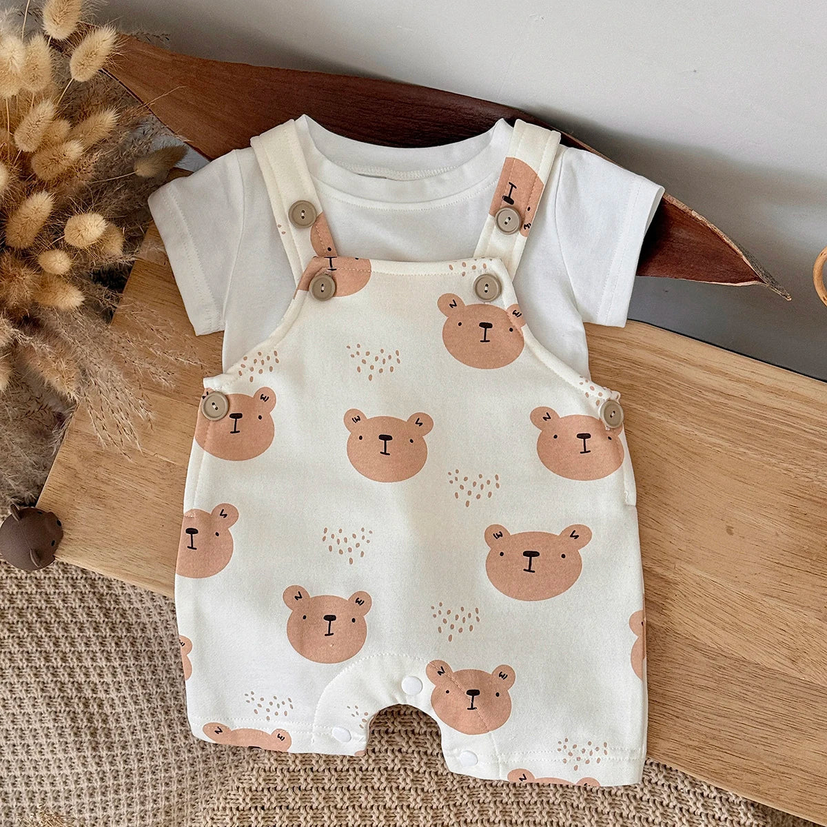 Summer Newborn Baby Girls Boys Sling  Cotton Bear Outdoor Clothing Bodysuits  Top Tees T-shirts Infant Kids