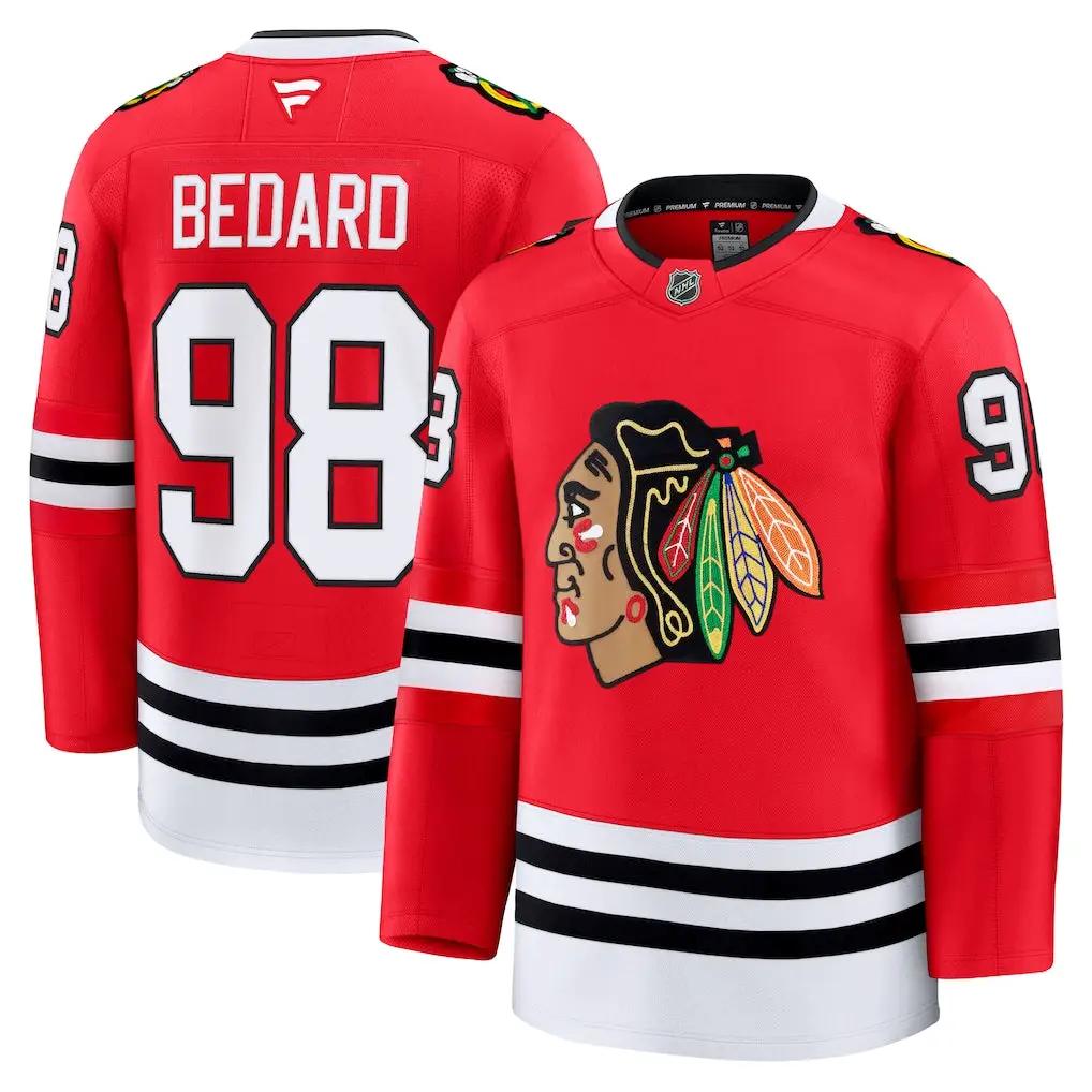 Chicago Blackhawks NHL Connor Bedard Fanatics Home Premium Jersey – Red (USA Stock)